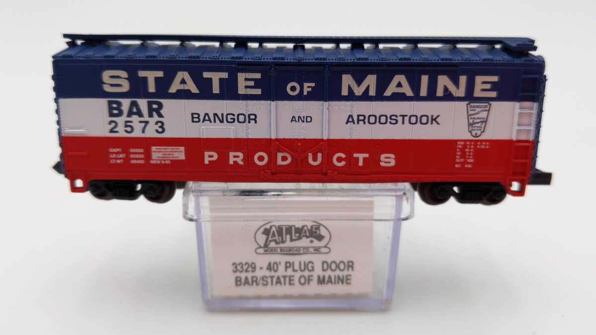 Atlas 3329 N Scale State of Maine 40' Plug Door Boxcar #2573 EX/Box