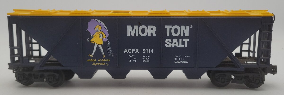 Lionel 6-9114 O Gauge Morton Salt Covered 4-Bay Hopper VG