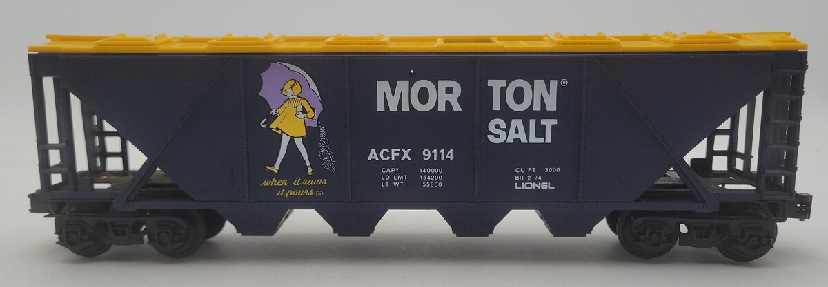 Lionel 6-9114 O Gauge Morton Salt Covered 4-Bay Hopper VG