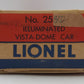 Lionel 2552 Vintage O Canadian Pacific Skyline 500 Aluminum Vista Dome Car EX/Box