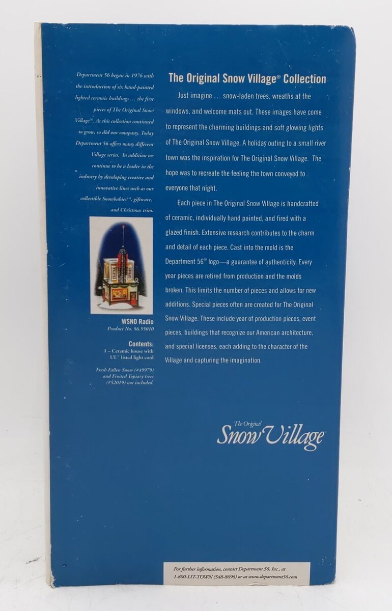 Dept 56 55010 The Original Snow Village WSNO Radio Station EX/Box
