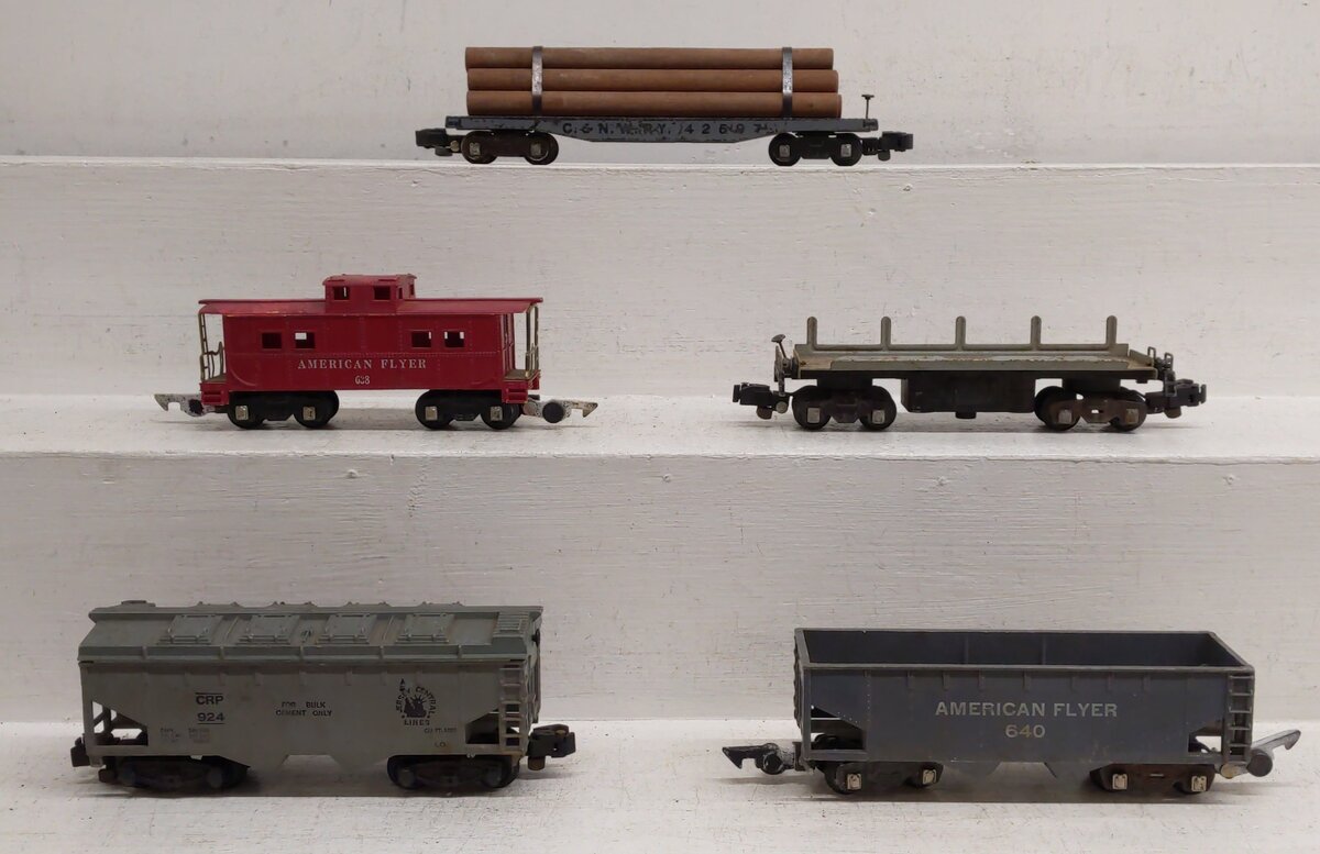 American Flyer Vintage S Gauge Freight Cars 640, 924, 638, 714, 42597 [5] VG