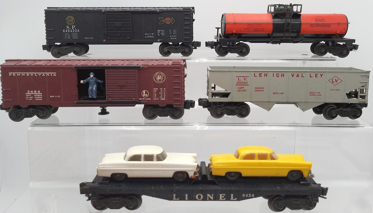 Lionel O Vintage Freight Cars: 6464225, 6424, 3484, 6315, 25000 [5] VG/Box