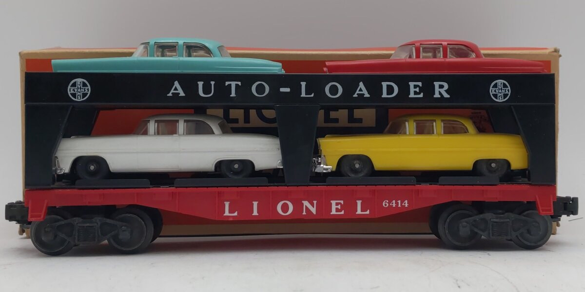 Lionel 6414 Vintage O Evans Autoloader with 4 Automobiles EX/Box