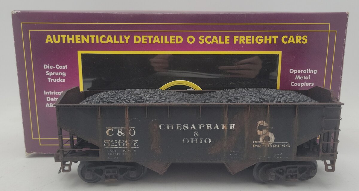MTH 20-97709 O C&O 2-Bay Offset Hopper Car w/Coal Load #52697 - Custom Weathered/Box
