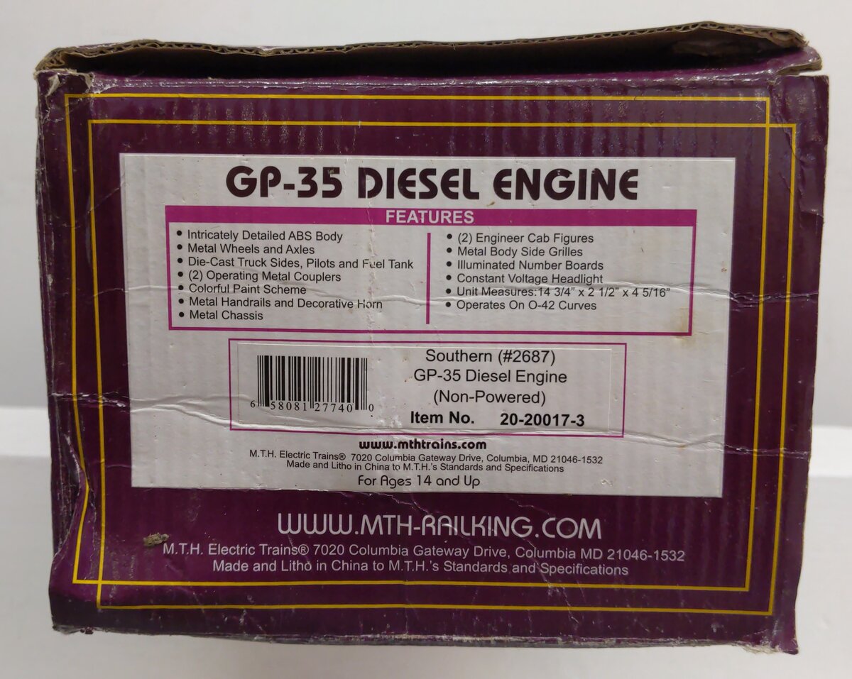 MTH 20-20017-3 Southern GP-35 High Hood Diesel (Dummy) #2687 EX/Box