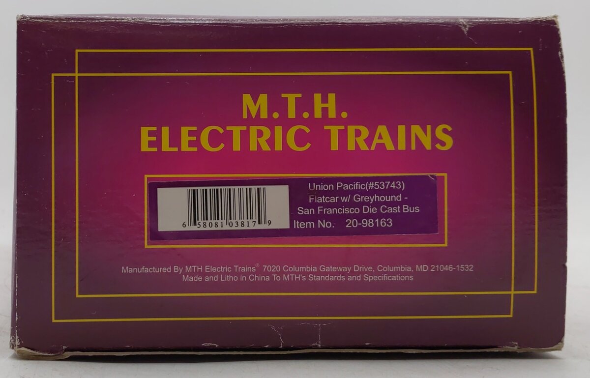 MTH 20-98163 O Gauge Union Pacific Flatcar w/Die-Cast Greyhound Bus #53743 VG/Box