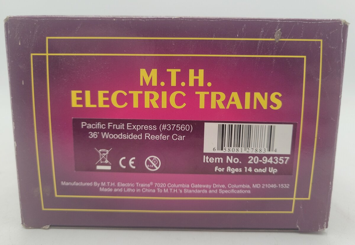 MTH 20-94357 O Pacific Fruit Express 36' Woodsided Reefer Car #37560 EX/Box
