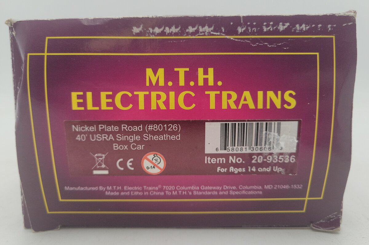 MTH 20-93536 O Nickel Plate Road 40' USRA Single Sheathed Box Car #80126 EX/Box