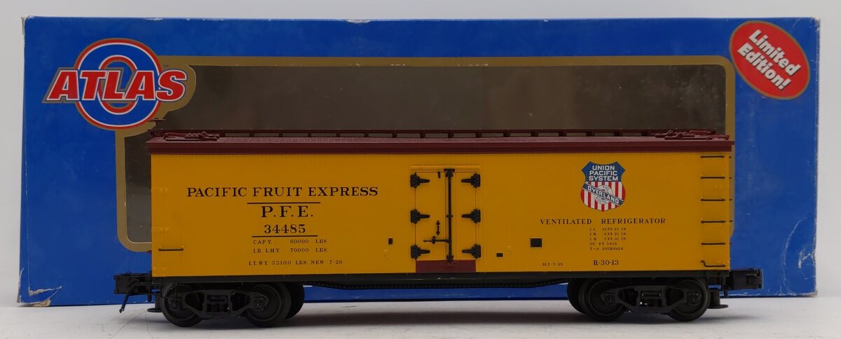 Atlas 6708-1 "O-Gauge" PFE Woodside Refrigerator Car #34485 (3-Rail) LN/Box