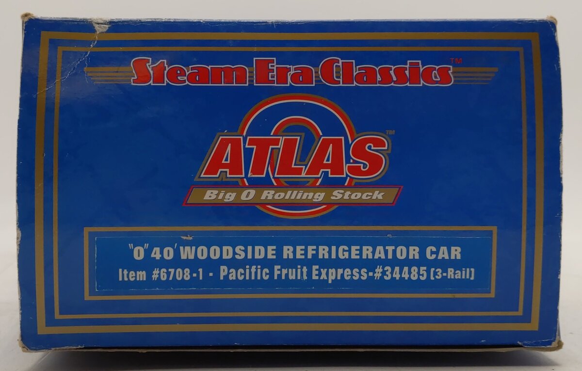 Atlas 6708-1 "O-Gauge" PFE Woodside Refrigerator Car #34485 (3-Rail) LN/Box