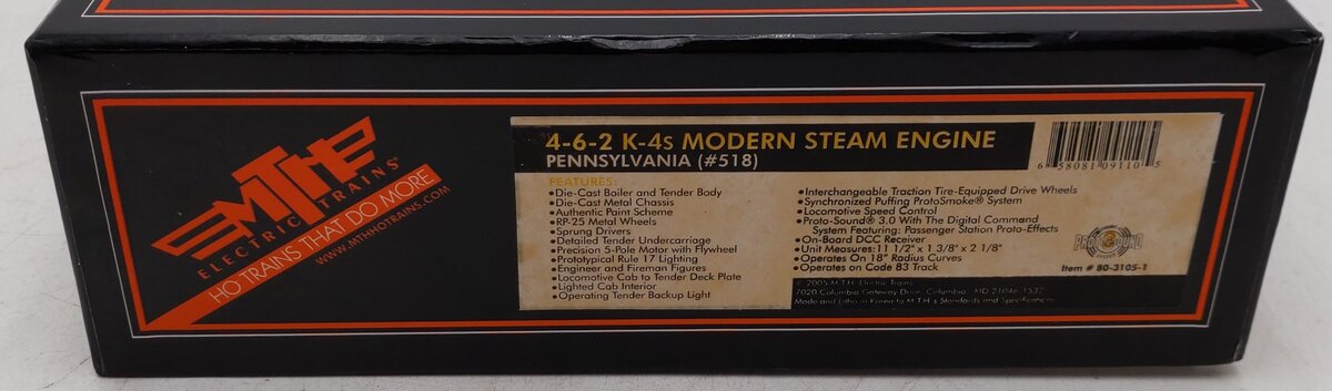 MTH 80-3105-1 Pennsylvania HO Scale 4-6-2 K4s Modern Steam Engine w/PS3. EX/Box