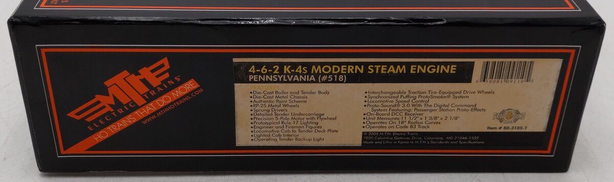 MTH 80-3105-1 Pennsylvania HO Scale 4-6-2 K4s Modern Steam Engine w/PS3. EX/Box