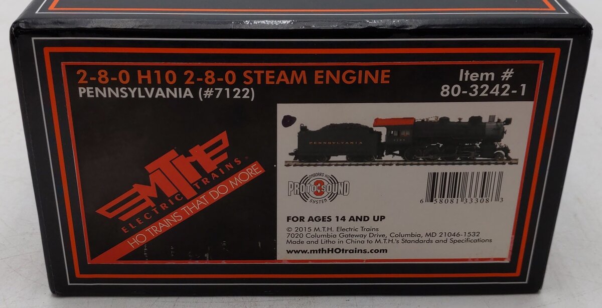 MTH 80-3242-1 HO Pennsylvania 2-8-0 H10 2-8-0 Steam Engine #7122 EX/Box