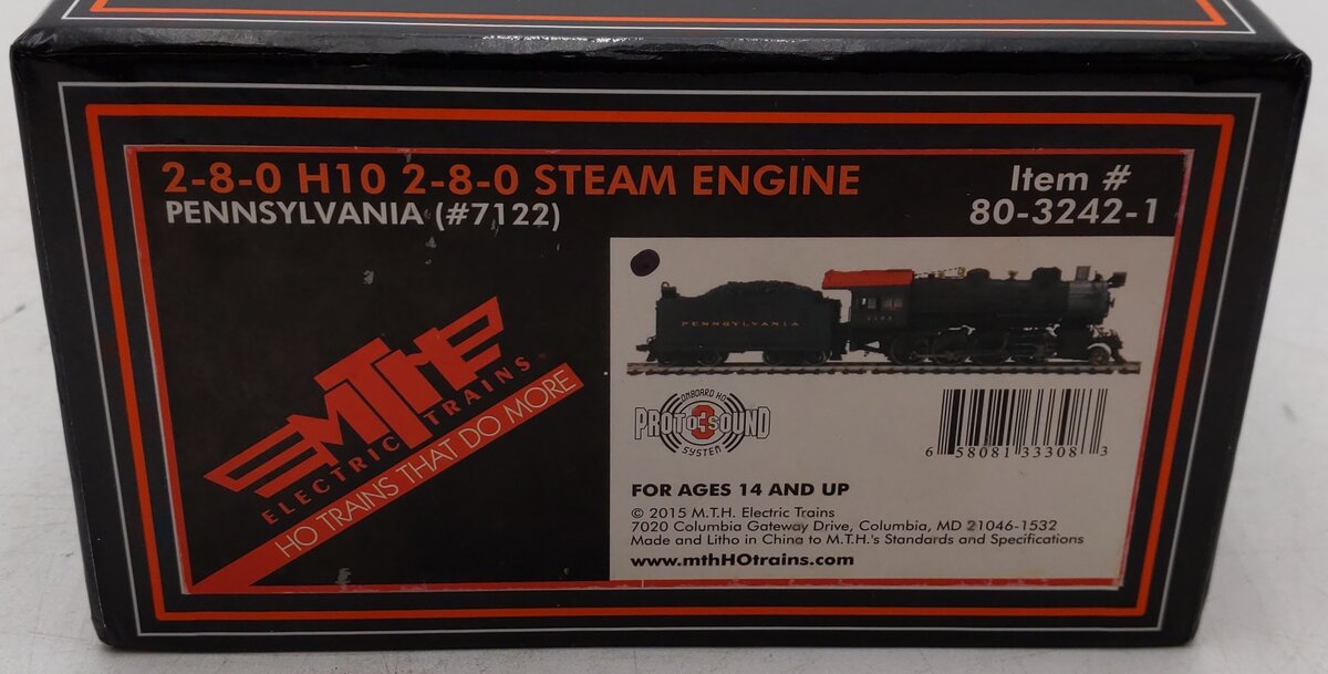 MTH 80-3242-1 HO Pennsylvania 2-8-0 H10 2-8-0 Steam Engine #7122 EX/Box