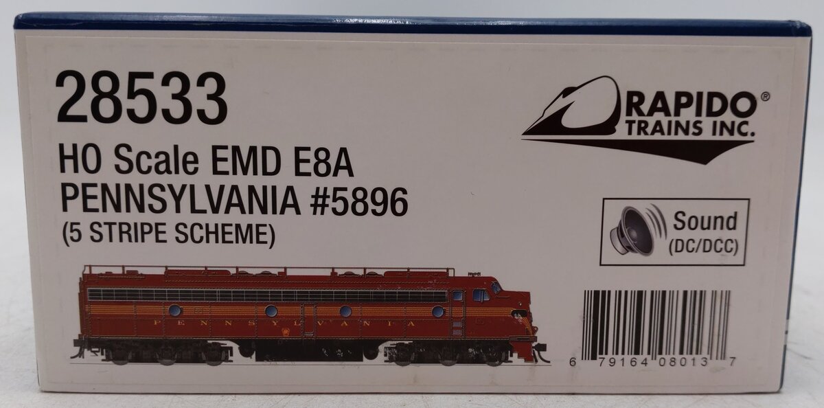 Rapido Trains 28533 HO PRR 5-Stripe EMD E8A Diesel Locomotive DCC & Sound #5896 LN/Box