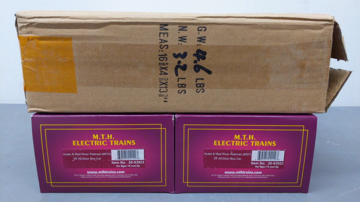 MTH 20-93923 O Arcata & Mad River Railroad 55' All-Door Box Car Set #518/507 EX/Box
