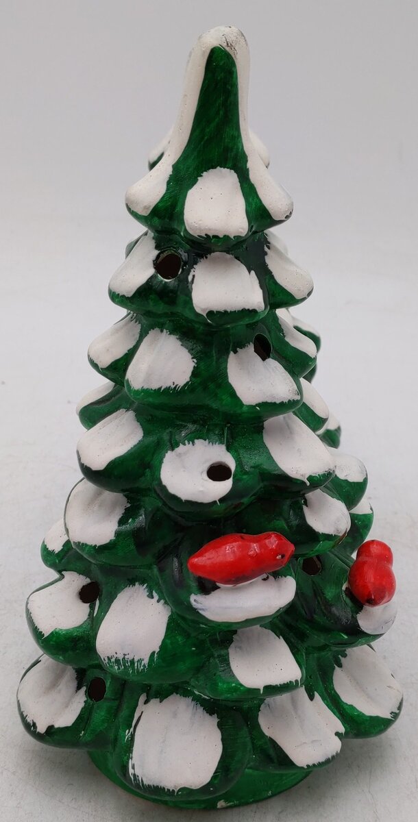 Dept 56 50161 Ceramic Double Snow Covered Trees w/ Red Birds EX