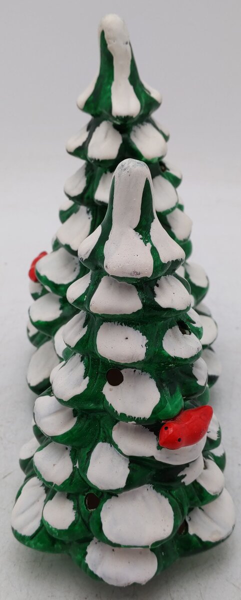 Dept 56 50161 Ceramic Double Snow Covered Trees w/ Red Birds EX