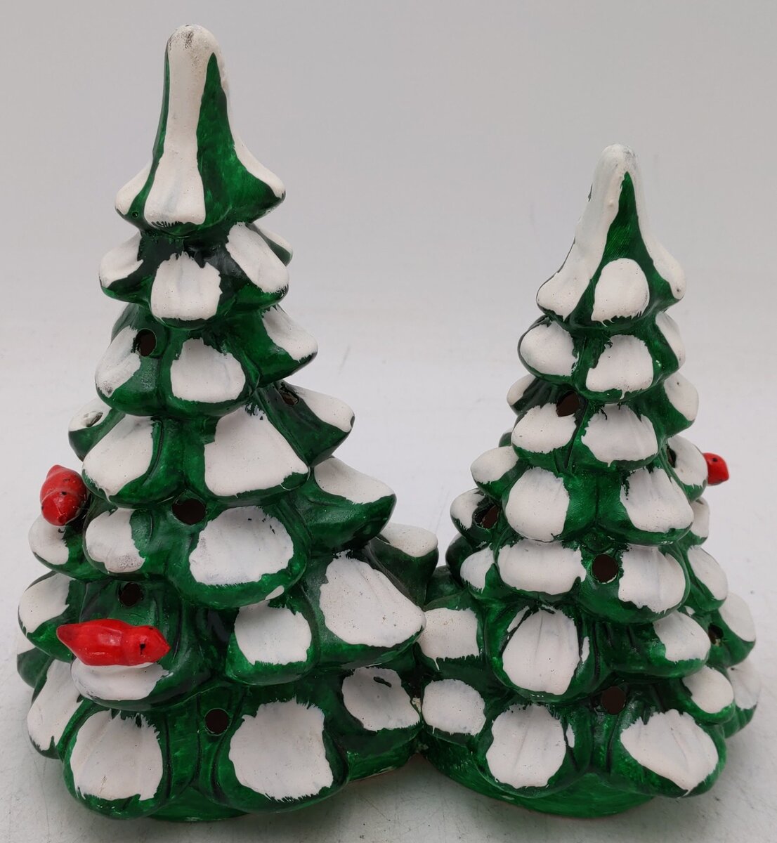 Dept 56 50161 Ceramic Double Snow Covered Trees w/ Red Birds EX