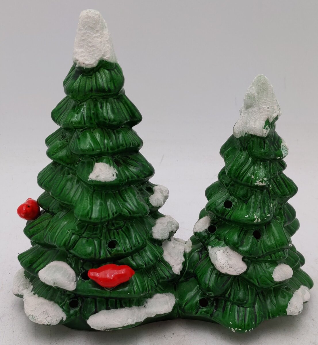 Dept 56 50161 Ceramic Double Snow Covered Trees w/ Red Birds EX