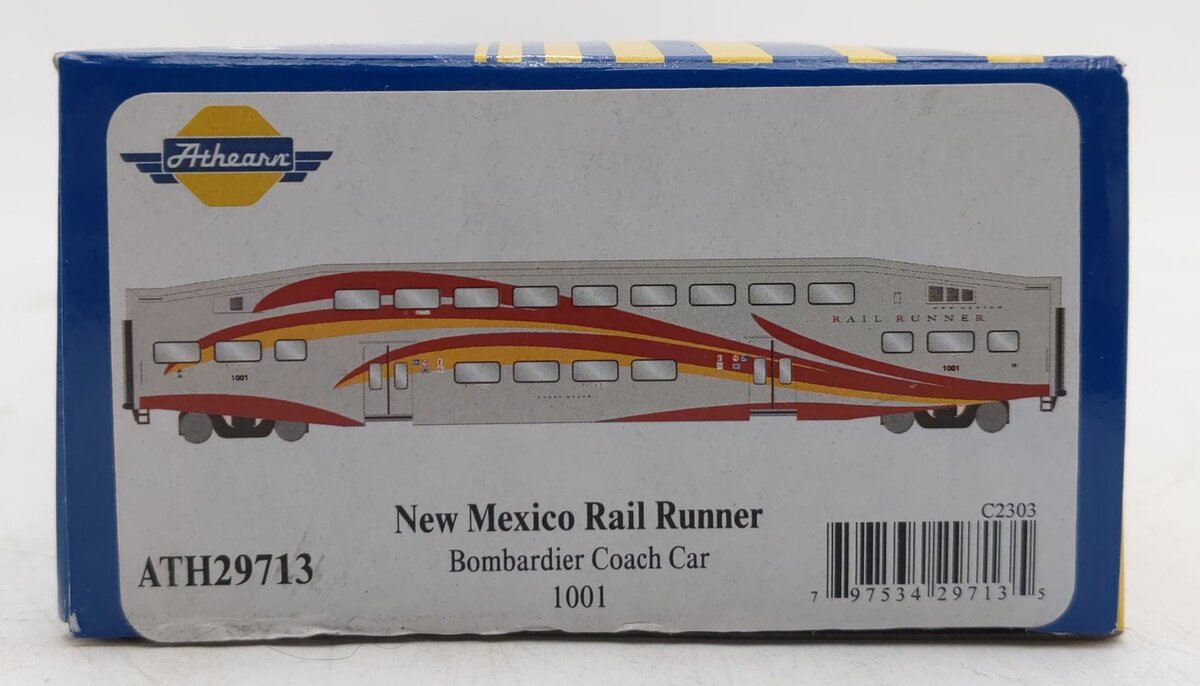 Athearn ATH29713 HO Scale New Mexico Rail Runner Bombardier Coach Car #1001 EX/Box