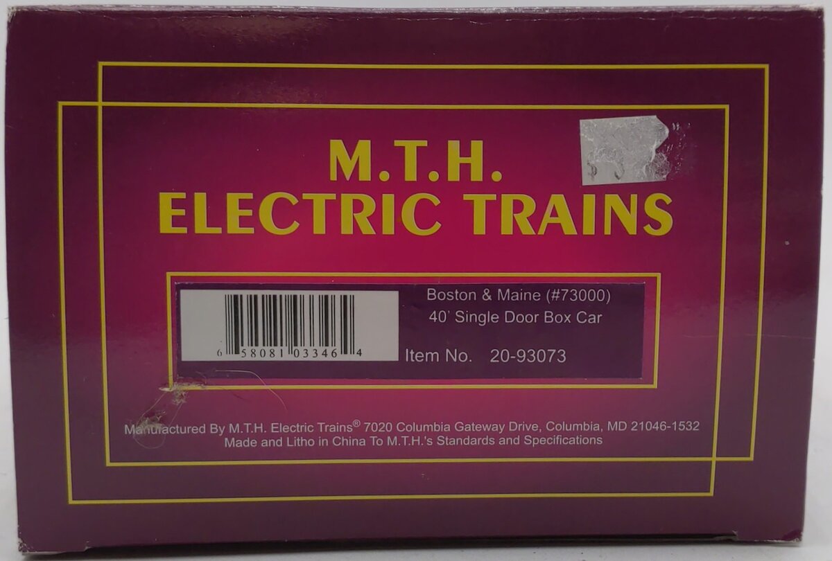 MTH 20-93073 O Gauge Boston & Maine 40' Single-Door Box Car #73000 LN/Box