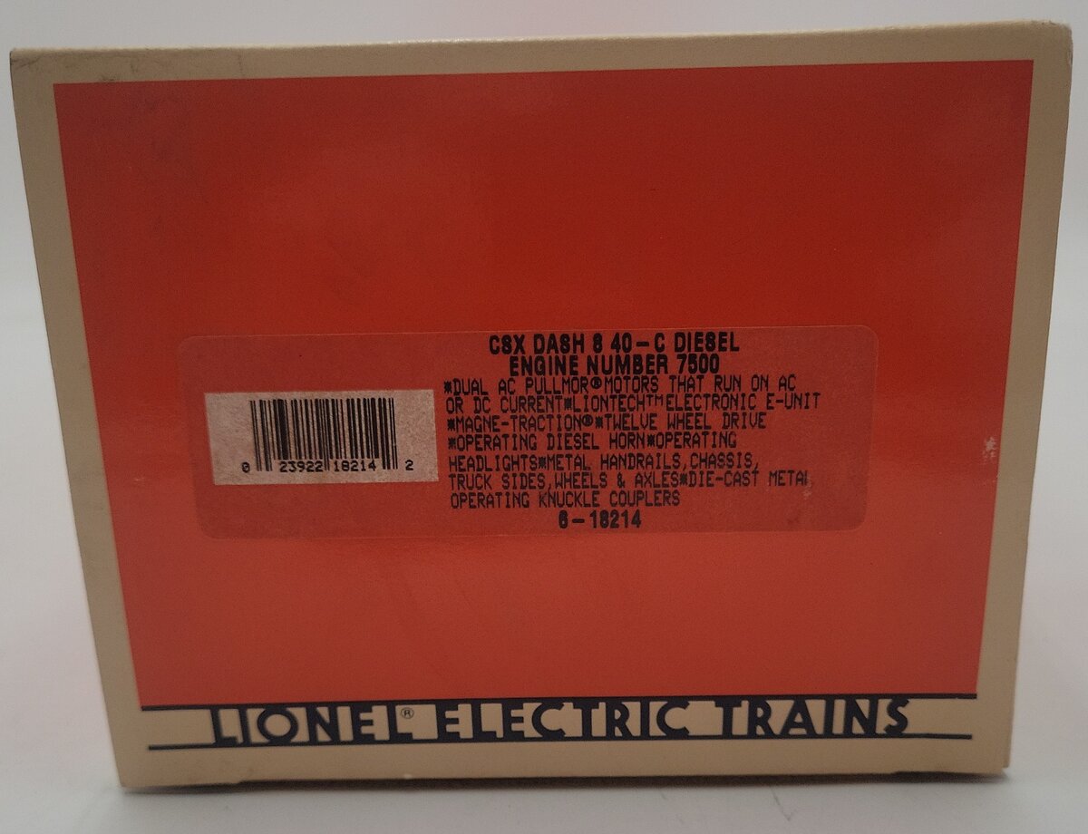 Lionel 6-18214 O Gauge CSX Dash 8 Diesel Locomotive with Horn #7500 EX/Box