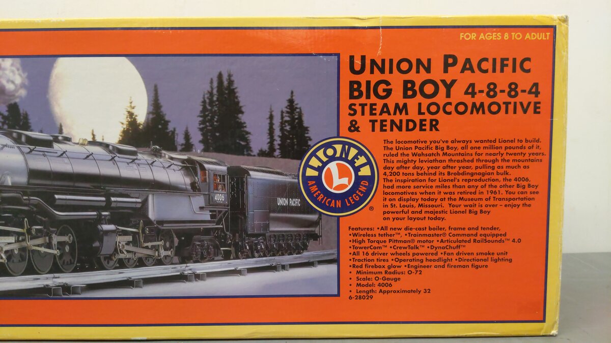Lionel 6-28029 O UP Big Boy 4-8-8-4 Articulated Steam Engine & Tender #4006 EX/Box