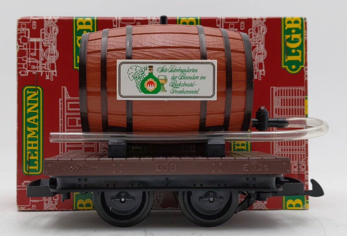 LGB 4047 G Scale Flatcar with Ferdinand Pieroth Whiskey Barrel EX/Box