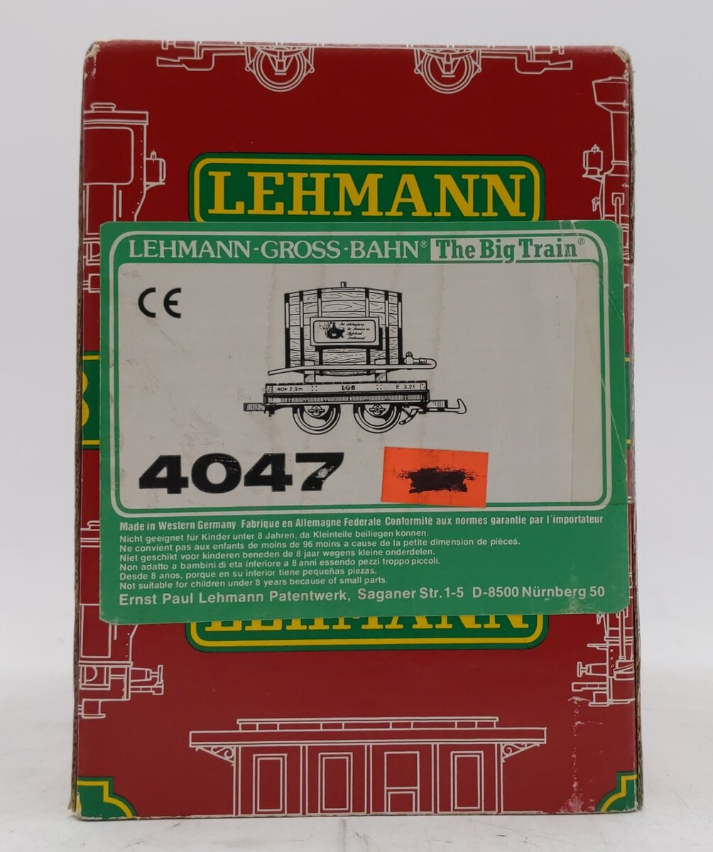 LGB 4047 G Scale Flatcar with Ferdinand Pieroth Whiskey Barrel EX/Box