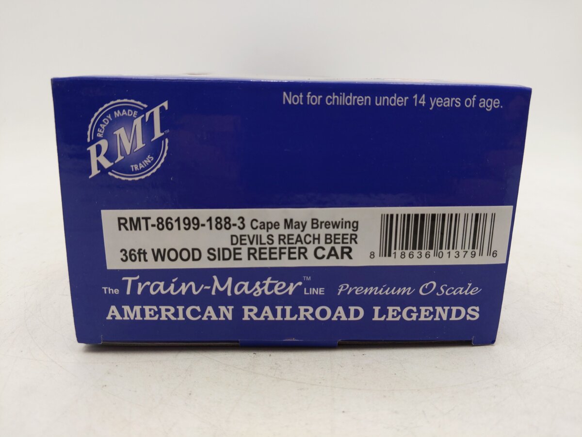 RMT 86199-188-3 O Gauge Cape-May Brewing Devils Reach Beer Woodside Reefer Car EX/Box