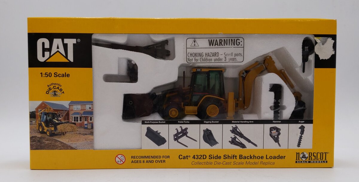 Norscot 55060 1:50 Diecast Caterpillar 432D Side Shift Backhoe Loader NIB