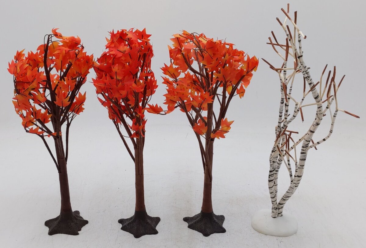 Dept 56 Assorted Fall Trees w/ Flexible Vinyl Branches [4] EX