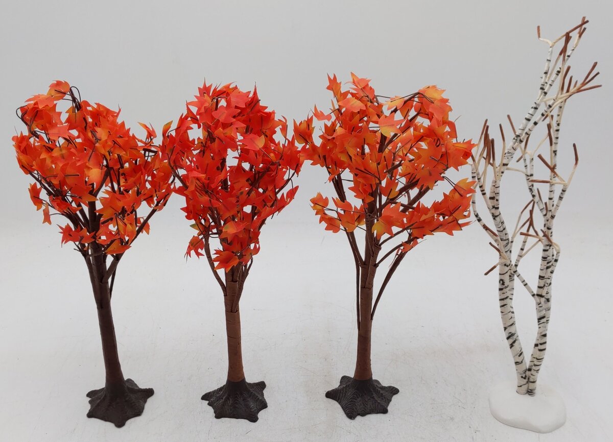 Dept 56 Assorted Fall Trees w/ Flexible Vinyl Branches [4] EX