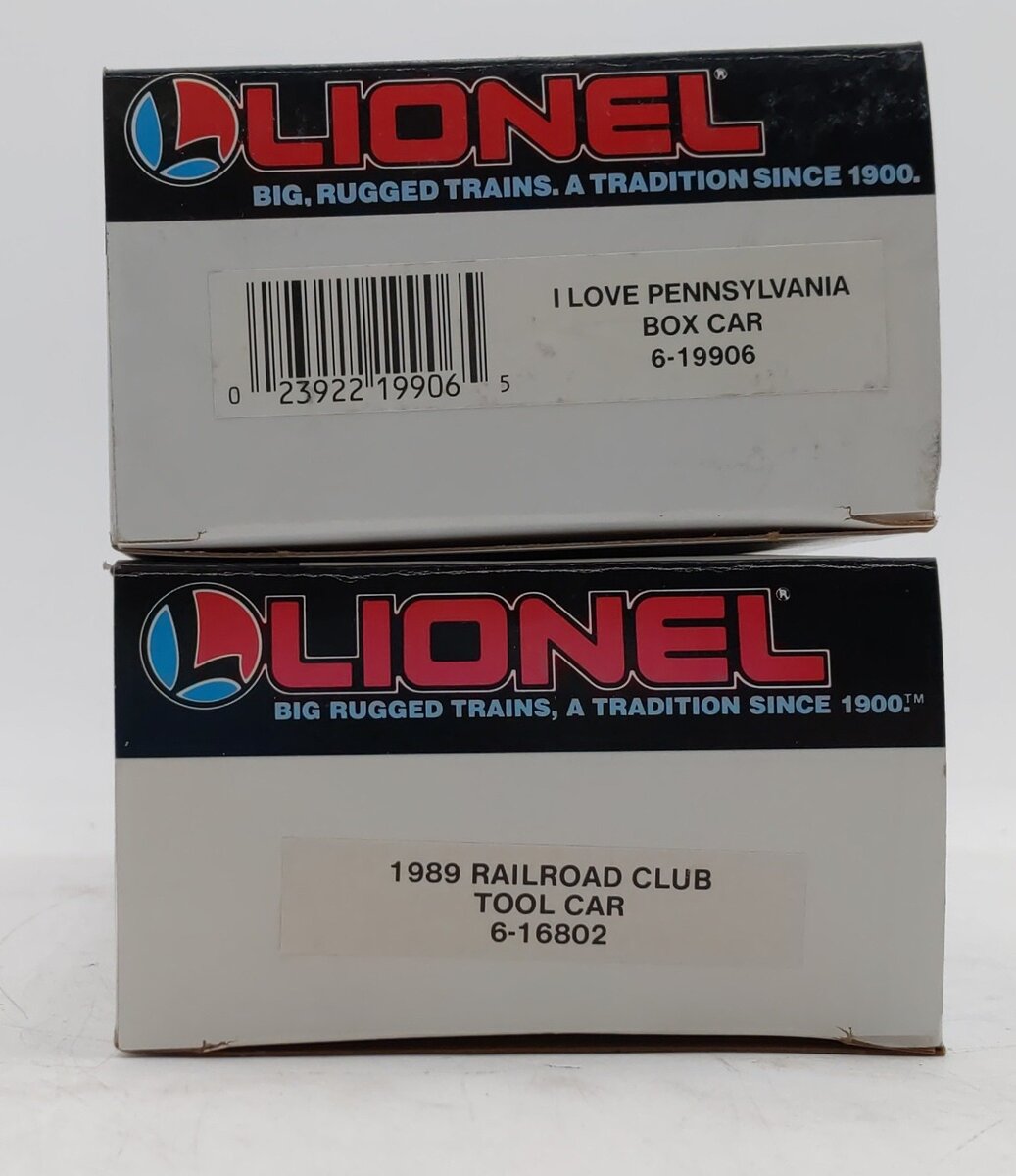 Lionel O Gauge Box & Tool Car: I love PA#6-19906,1989 Railroad Club#6-16802 [2] LN/Box