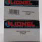 Lionel O Gauge Box & Tool Car: I love PA#6-19906,1989 Railroad Club#6-16802 [2] LN/Box