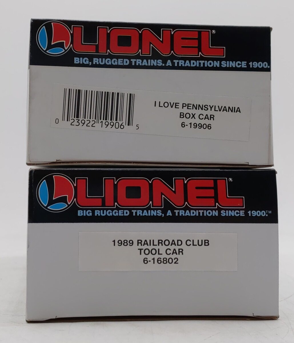 Lionel O Gauge Box & Tool Car: I love PA#6-19906,1989 Railroad Club#6-16802 [2] LN/Box