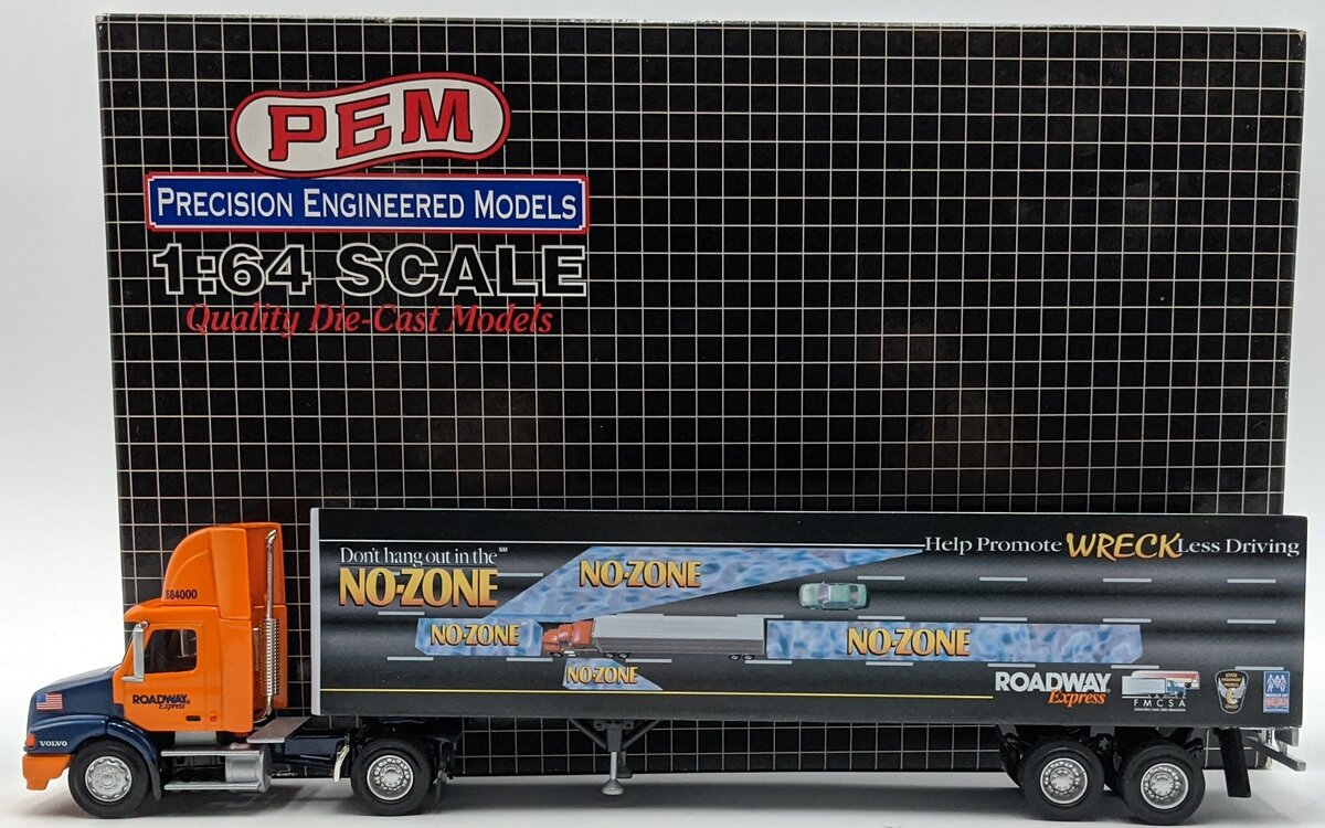 PEM M77502 1:64 Diecast Volvo 610 Semi Tractor W/No-Zone Trailer NIB