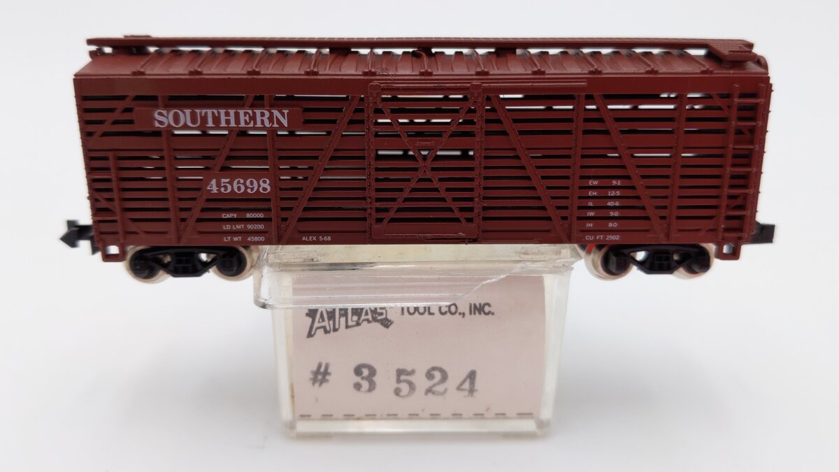 Atlas 3524 N Scale Southern Railway 40' Stock Car #45698 LN/Box