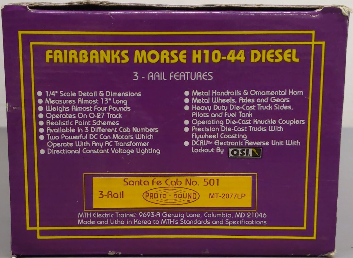 MTH 20-2077-1 O AT&SF Cab Fairbanks Morse H-10-44 Diesel Engine #501 w/ PS 1.0 EX/Box