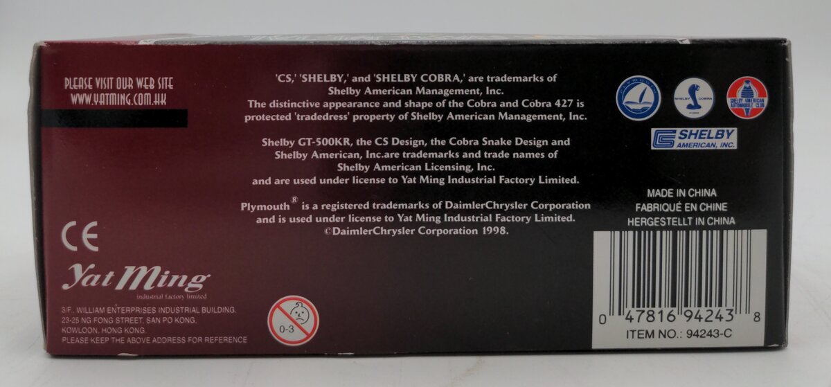 Road Signature 94243-C 1:43 Scale Diecast 1964 Shelby Cobra 427S/C NIB
