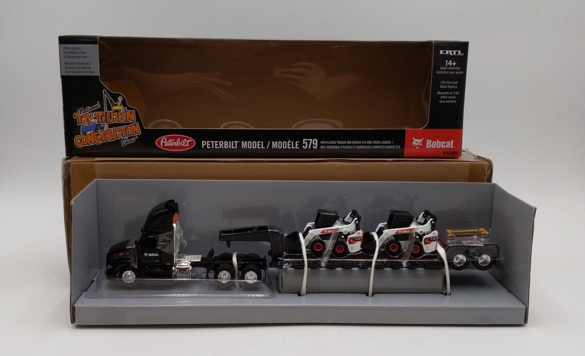 Ertl 1:64 Scale Peterbilt Model 579 W/ Flatbed Trailer & Bobcat S76 Skid-Loader NIB