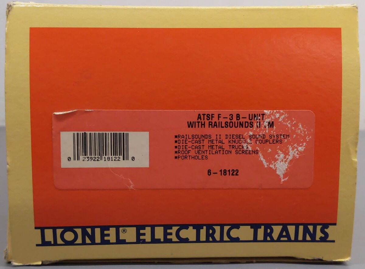 Lionel 6-18122 O Santa Fe F3 Blue/Yellow Non-Powered Diesel B-Unit w/RS II #200B EX/Box