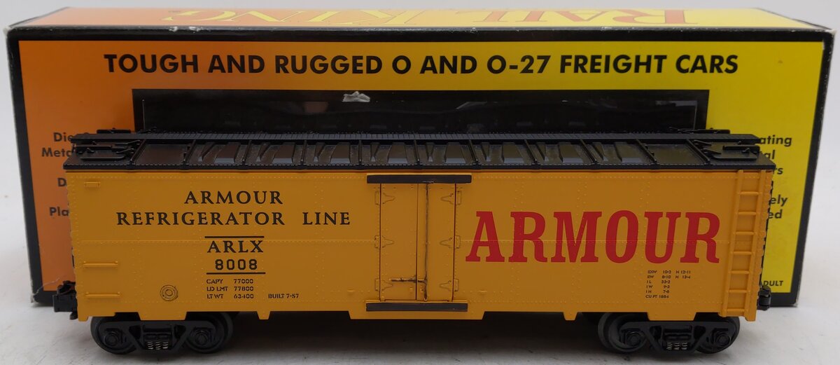 MTH 30-7818 O Gauge Armour Refrigerator Line Reefer Car #8008 EX/Box