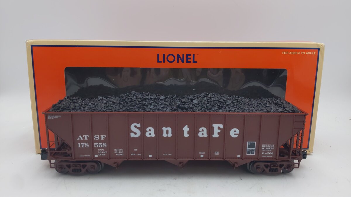 Lionel 6-27167 O Gauge Santa Fe AT&SF 3-Bay Hopper With Coal Load #178558 EX/Box