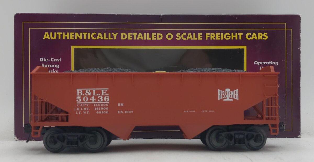MTH 20-97817 O Bessemer & Lake Erie 2-Bay Offset-Side Steel Hopper 3-Rail #50436 NIB