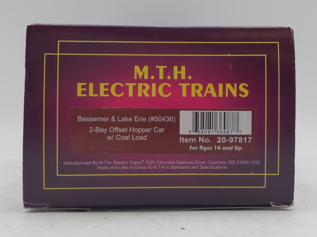MTH 20-97817 O Bessemer & Lake Erie 2-Bay Offset-Side Steel Hopper 3-Rail #50436 NIB