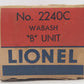 Lionel 2240C Vintage O Wabash "B" Unit Diesel Locomotive - Box Only/Box