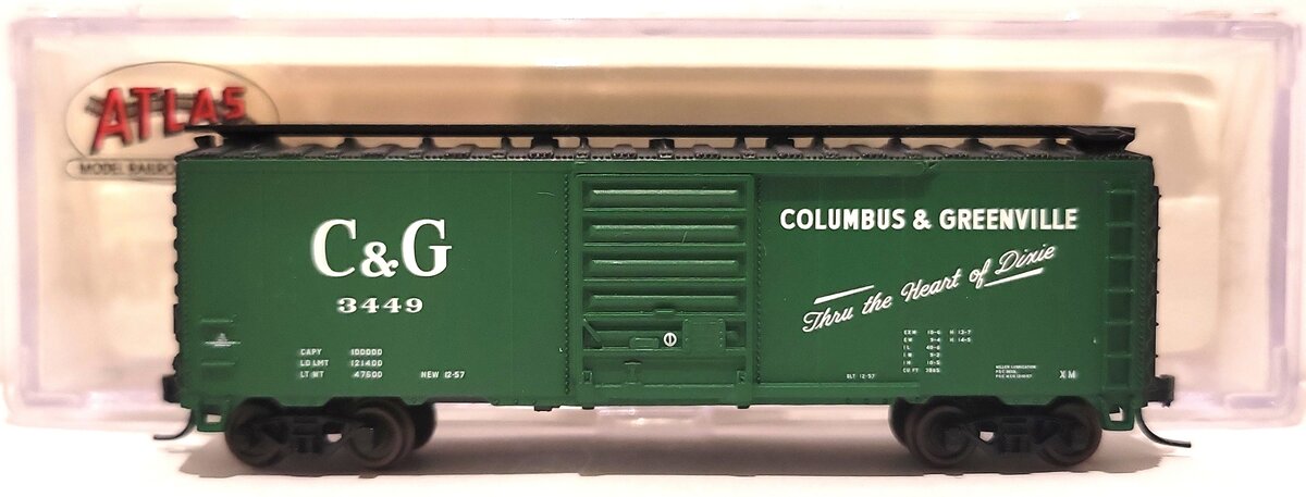Atlas 34502 N Scale Columbus & Greenville 40' Box Car #3449 LN/Box
